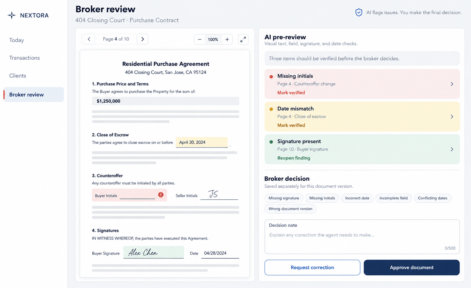 Nextora AI broker review findings and broker decision